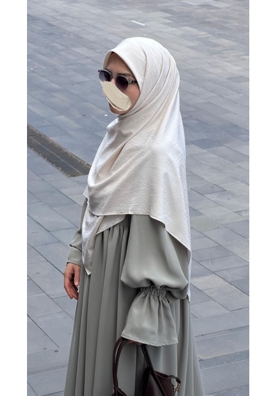 Qalortex Scarf Premium Jakarlı Sare Büyük Boy Eşarp -krem