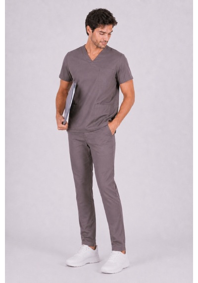 Vizon Likralı Unisex Medikal Scrubs Takım Hemşire Doktor Cerrahi Üniforma Yarasa Kol Kahverengi