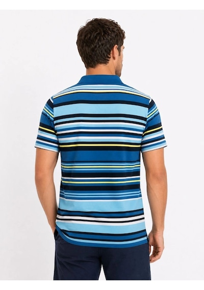 Novalisse Erkek Çizgili Polo Yaka Tişört Kısa Kol Yazlık T-shirt Regular Fit - Mavi Çoklu Renk