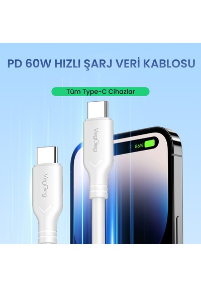 Veggieg 60w Type-c To Type-c Hızlı Şarj Ve Data Kablosu 1.2 Metre
