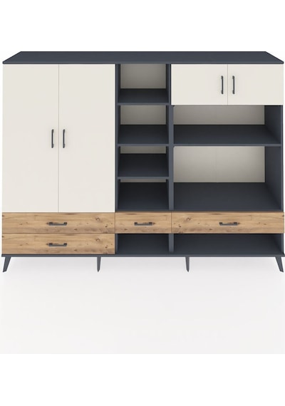 Hyperion Dolap 12 Raflı 4 Çekmeceli 4 Kapaklı 220x44x163 Antrasit Antrasit-aytaşı/çam
