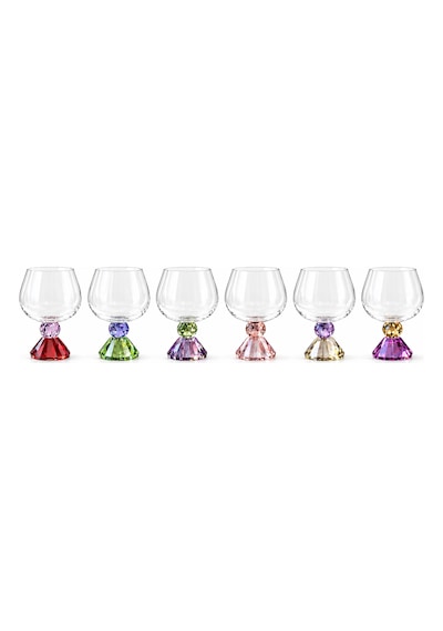 Toygar Asorti Çift Kat Kristal Top Ayaklı Cam Kadeh 250 Cc 6'lı Set Çok Renkli