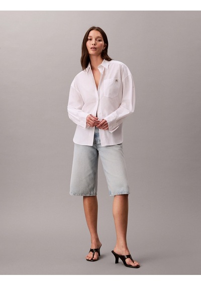Calvin Klein Pamuklu Poplin Kısa Kesim Dokuma Kadın Beyaz Gömlek Lv047f148g-yaa Beyaz