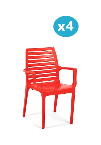 Omnipazar Sy-2503 Plastik Adam Bahçe Koltuk Sandalye 4'lü Set Kırmızı Kırmızı