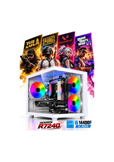J-Tech V1 i5-14400F 16 GB 512 GB SSD 4G R7240 Free Dos Masaüstü Oyuncu Bilgisayarı