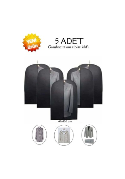 5 Adet Takım Elbise Ceket Gömlek Kılıfı 63x100 Cm Tela 100 X 63 Siyah Tr Diğer