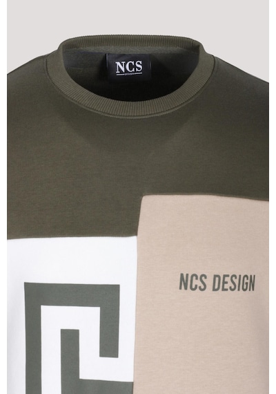 Erkek Sweatshirt Haki Monogram Desenli Logo Detaylı Relaxed Fit Crewneck Ncs Jeans 1625 Haki