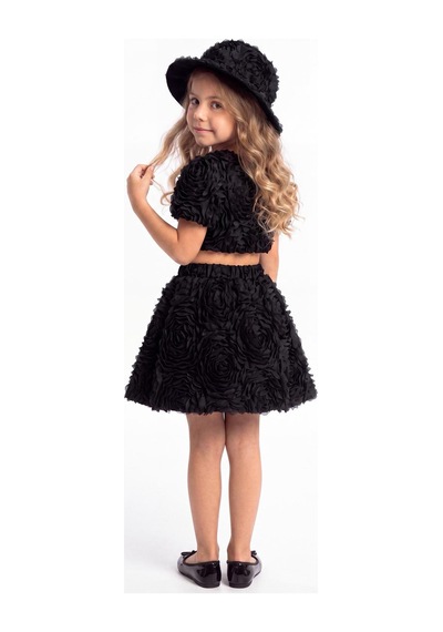 Mnk Baby & Kids Rosemu Kız Çocuk Şapkalı Takım M00819 Siyah