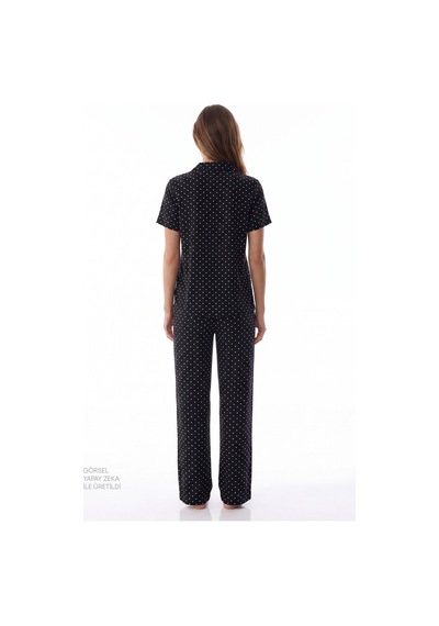 Penti Siyah White Dots Gömlek Pantolon Pijama Takımı