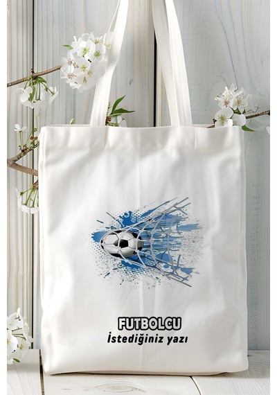 Art Hediye Futbolcu Baskılı Bez Omuz Çantası Kişiye Özel Model 2 Çok Renkli