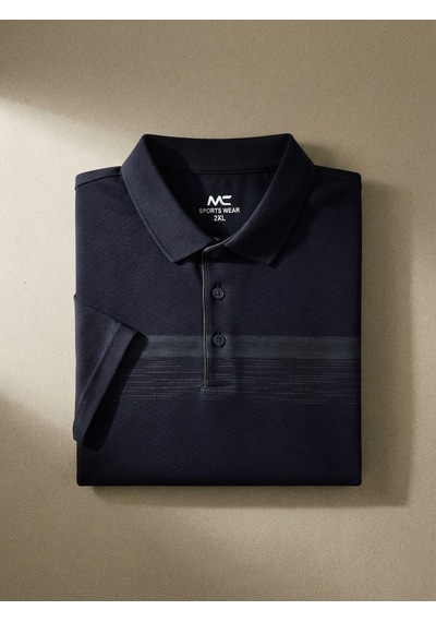 Maccali Erkek Lacivert Büyük Beden Baskı Bantlı Polo Yaka Tişört