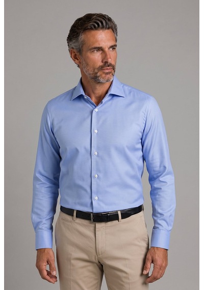 Bisse Mavi Regular Fit Pamuk Cepsiz Klasik Uzun Yaka Gömlek Gmkls252204 D35