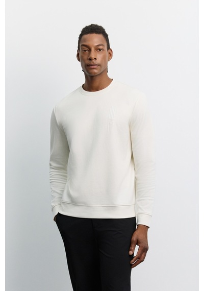 Avva Erkek Ekru Bisiklet Yaka Kolay Ütülenen Baskılı Pamuklu Regular Fit Sweatshirt A62y1297