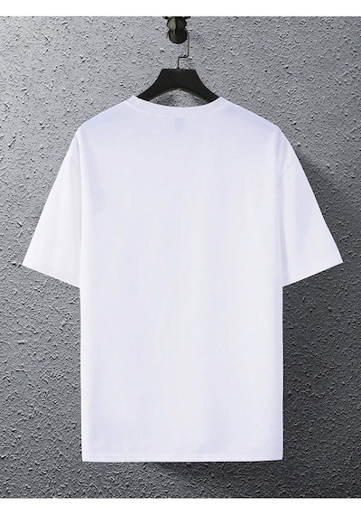 Kulaklık T-shirt - Beyaz Baskılı Oversize Bisiklet Yaka Kısa Kol Tişört Beyaz