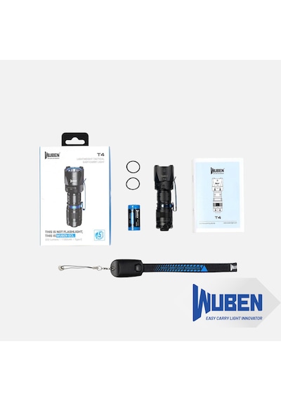 Wuben T4 Şarj Edilebilir Taktik El Feneri 850 Lümen, Type-c Şarjlı, Su Geçirmez Siyah