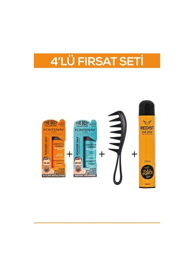 Fontenay Saç Şekillendirici Pudra Toz Wax Mat Effect Ve Ultra Strong 20gr + Şekil Tarak'ı  + Saç Spreyi 2 400ML 4'lü Set