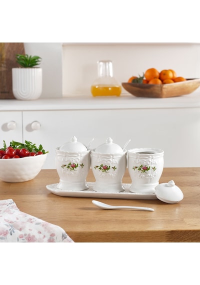 Karaca Antik 3'lü Kaşıklı Ve Tepsili Baharat Takımı 200 Ml Beyaz