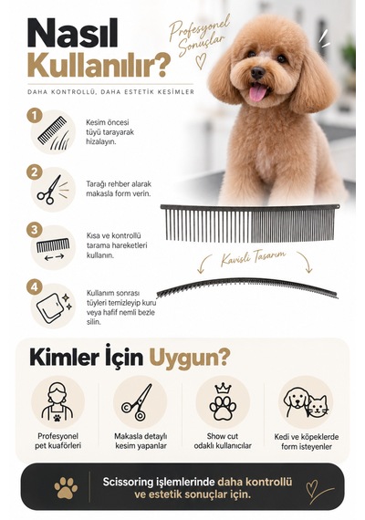 Showtech Combi Köpekler İçin Eğimli Kılavuz Tarak 19 Cm