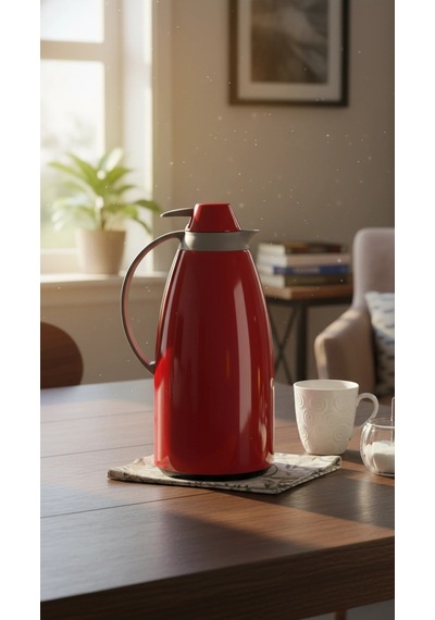 Cam İç Hazneli Vakumlu Termos 1.0 Litre - Sıcak Ve Soğuk Tutucu Kırmızı Renkli