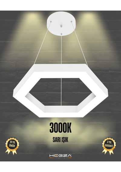 Hexagon Beyaz Kasa, Sarı Işık Modern Sarkıt Led Avize Beyaz