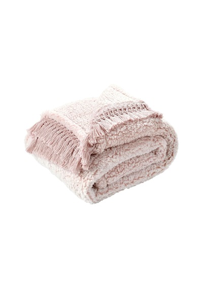 Lexroo Sherpa Püsküllü Saçaklı Battaniye, 152,4 Cm X 127 Cm, Kırmızı