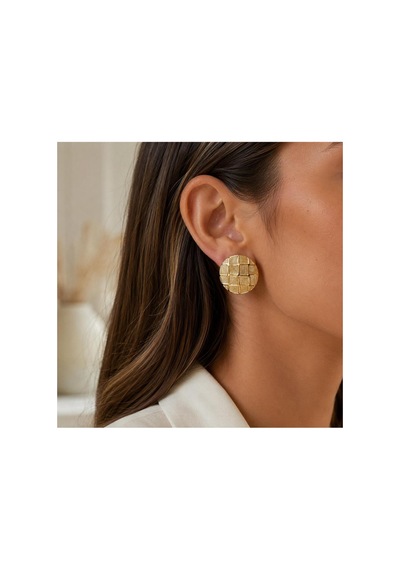 Gold Yuvarlak Dokulu Küpe Geometrik Desenli Bijuteri Küpe Gold - 886705400 Gold - 886705400 Gold
