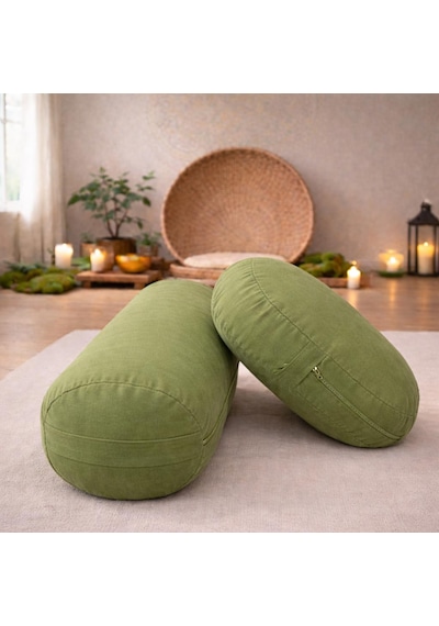 Yuvarlak Zafu Meditasyon Minderi & Bolster Minderi İkili Yoga Meditasyon Minder Seti Yeşil