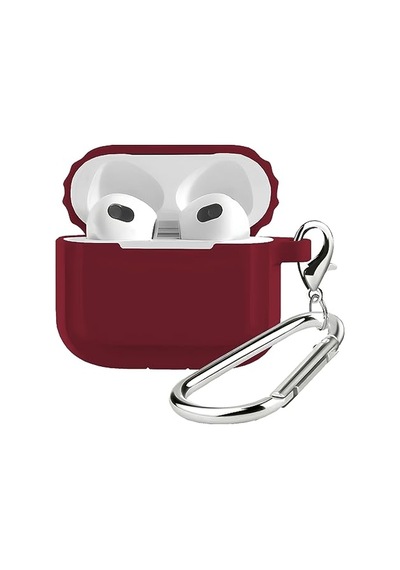 Tr Airpods 3 Uyumlu Rubber Silicone Case Kancalı Yumuşak Silikon Kılıf Airpods 3 Uyumlu Kulaklık Kılıfı Bordo