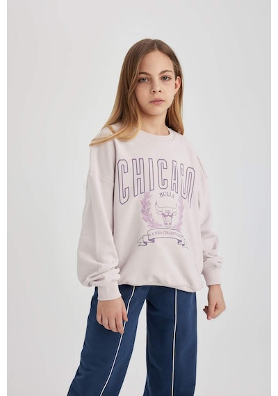 DeFacto Kız Çocuk NBA Chicago Bulls Oversize Geniş Kalıp Bisiklet Yaka Sweatshirt C0802A824SPPN424 Pembe