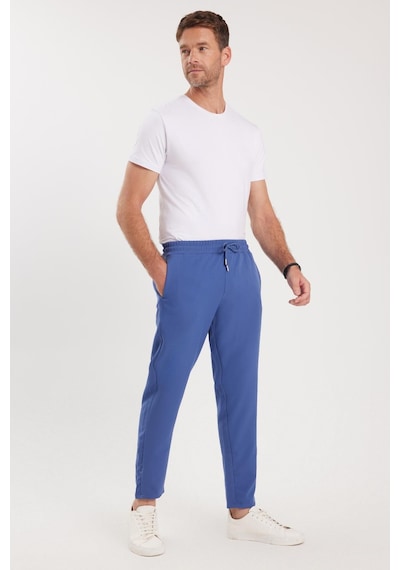 Tudors Erkek Regular Fit Beli Lastikli Bağcıklı Jogger İndigo Pantolon Rahat Kesim Yan Cepli-36898 İndigo