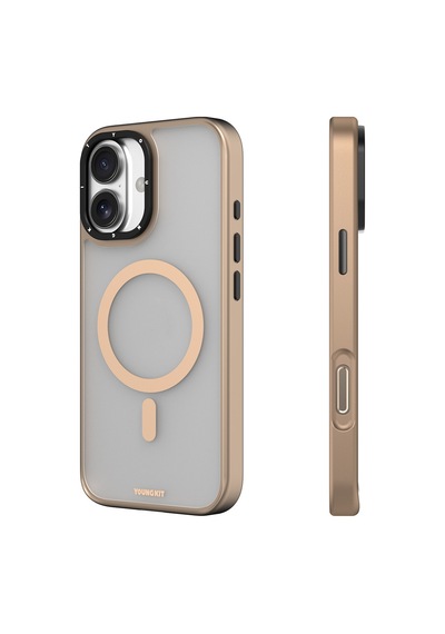 Apple Uyumlu iPhone 16 Kılıf Magsafe Şarj Özellikli Cam Arka Yüzey Tpu Youngkit Gemstone Serisi Kapak Gold