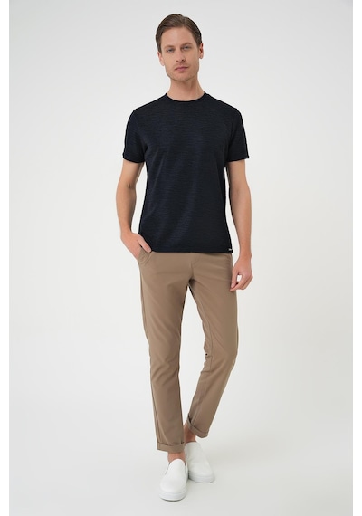 Efor Comfort Fit Bisiklet Yaka Viskon Karışımlı Dokulu Casual Lacivert Tişört Ts 896 Lacivert