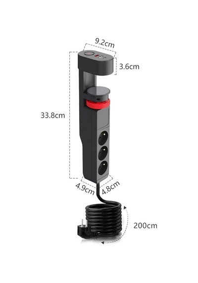 Akım Korumalı Çoklu Priz, 2 Adet Usb, 1 Adet Type-c Girişi, Hızlı Şarj Desteği, 2m Kablo Uzunluğu, Masa Kenarı 0