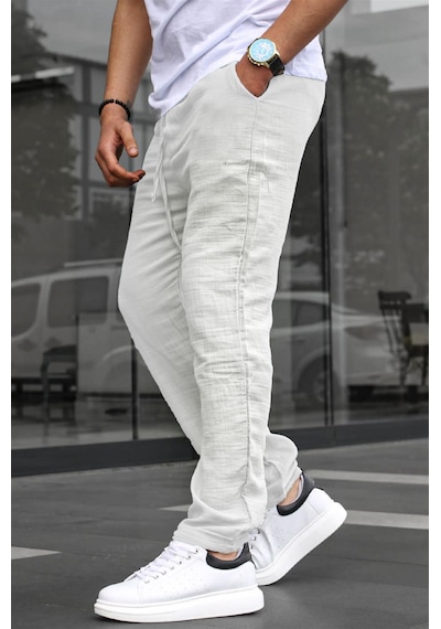 Madmext Beyaz Müslin Kumaş Erkek Basic Pantolon 6507-beyaz Beyaz