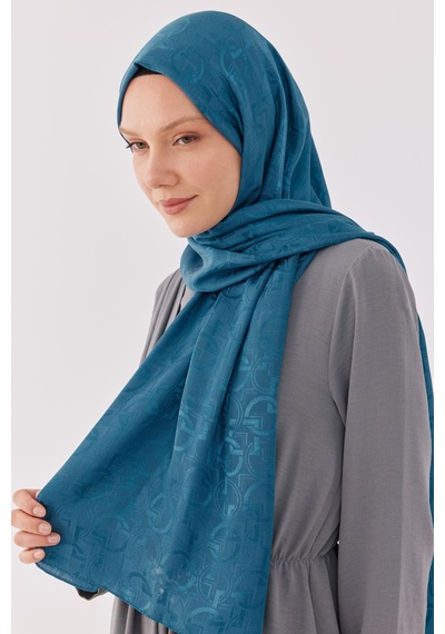 Mirsoy Scarf Daka Desen Parlak Jakar Şal - Mavi Mavi