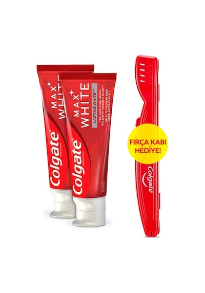 Colgate Max White Kalıcı Beyazlık Beyazlatıcı Diş Macunu 75 ml x2 Adet + Fırça Kabı Hediye