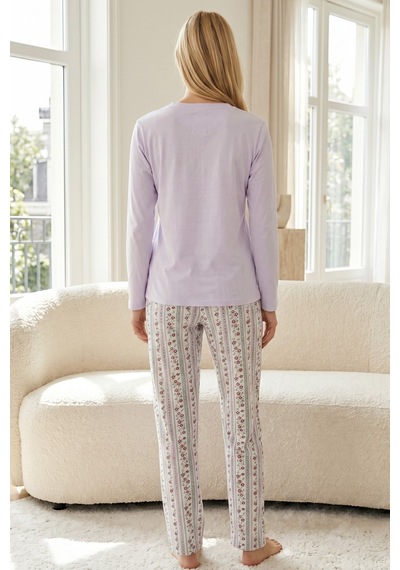 Siyah İnci Nakışlı Düğmeli Pamuklu Likralı Örme Pijama Takım26240349 Lila Siyah İnci Nakışlı Düğmeli Pamuklu Likralı Örme Pijama Takım26240349 Lila