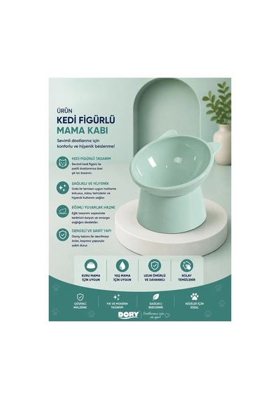 Galeriyo Kedi Figürlü Mama Kabı Yeşil Yesıl