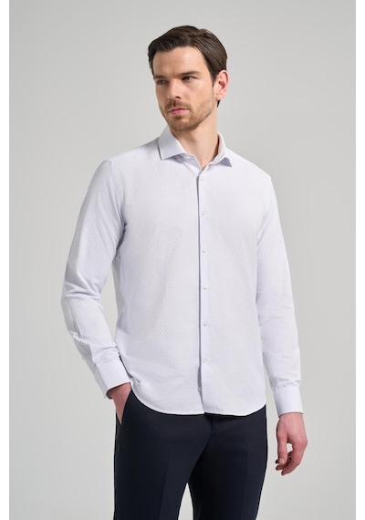 İmza Uzun Kol Desenli Armürlü İtalyan Yaka Cepsiz Pamuklu Classic Slim Fit Gömlek 1004250196 Mavi