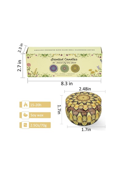 Mum Hediye Seti Bohem Çiçek Kokusu Kokulu Soya Mumları Kadın Hediyeleri 2.5 Oz Stres Giderici Aromaterapi Mumları, Diwali, Doğum Günü Hediyeleri, 3'lü Paket Diğer