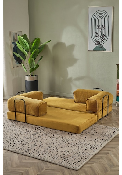 Dekoport Relax Kanepe Dinlenme Koltuğu Puffy Kanepe Yatak Olabilen Açılır Aktivite Koltuğu Hardal