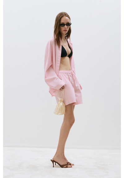 Suud Collection Pembe Klara Yıkamalı Poplin Şort
