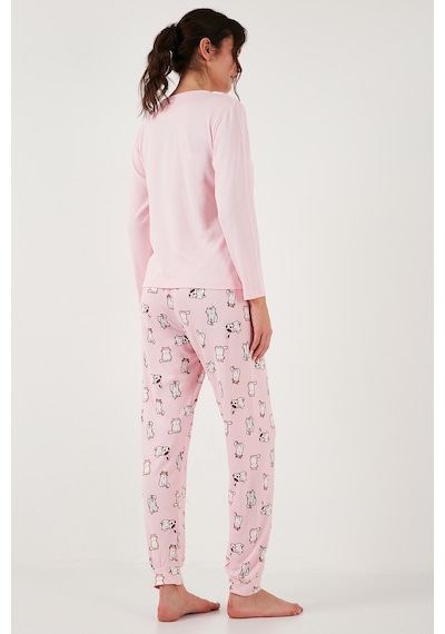 Lela Streç Regular Fit Beli Lastikli Bisiklet Yaka Bayan Pijama Takımı 65714101 Açık Pembe