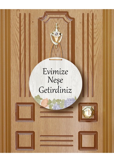 Evimize Neşe Getirdiniz" Yazılı Mdf Kapı Süsü 22.5 Cm Dekoratif Halat Askılı Giriş Dekoru Mavi