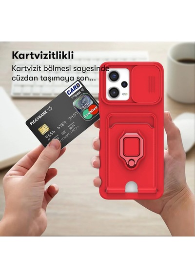 Zengemtx Newface Xiaomi Poco X5 5g Kılıf Zuma Kartvizitli Yüzüklü Silikon - Kırmızı
