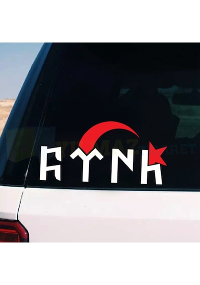 Göktürkçe Türk Ay Yıldız Arka Cam Oto Sticker Yapıştırma Etiket