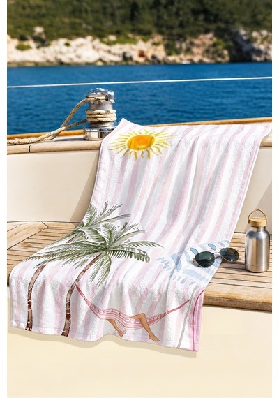 Tropikal Çizgili Palmiye Güneş Plaj Havlusu-bohem Pembe Beyaz Marine Hızlı Kuruyan Mikrofiber Havlu Çok Renkli
