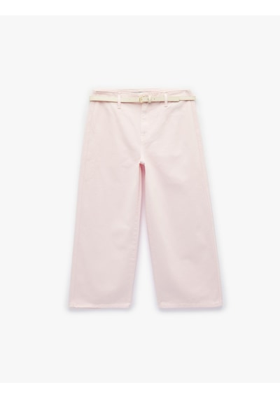 Koton Kemer Detaylı Pamuklu Kısa Geniş Paça Pantolon - Wide Leg Jeans Pembe 6sal40052mw Gül