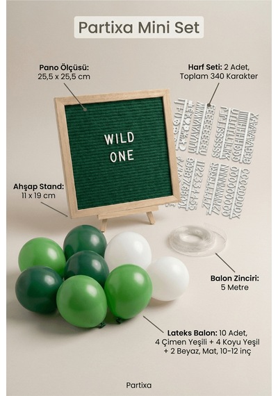 Safari Jungle Doğum Günü Süsleme Mini Set Keçe Yazı Panosu Standlı Balon Zincirli Çocuk