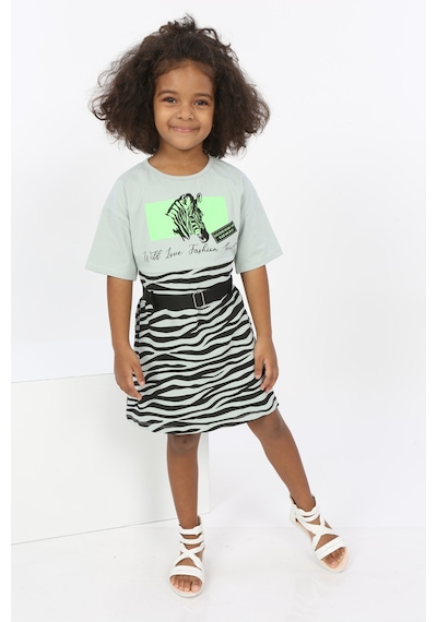 Toontoy Kız Çocuk Zebra Baskılı Elbise Yeşil